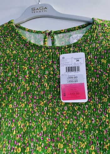 Yeşil Piliseli Uzun Kollu Dizde  Elbise - Görsel 3