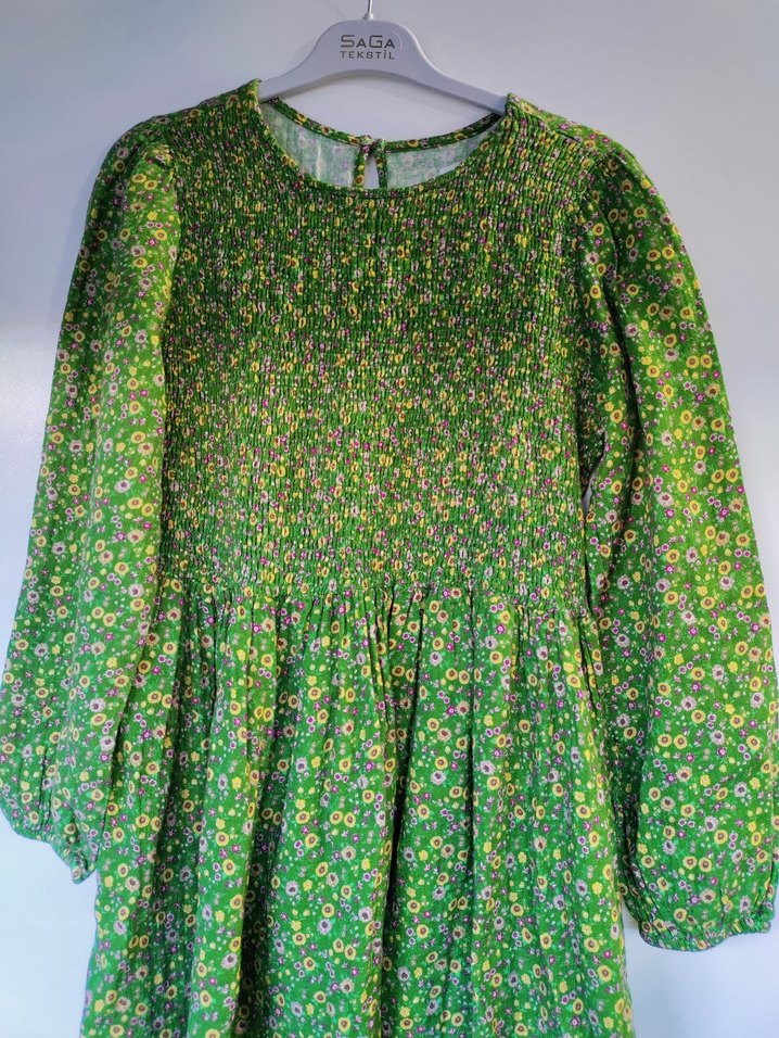 Yeşil Piliseli Uzun Kollu Dizde  Elbise - Görsel 4