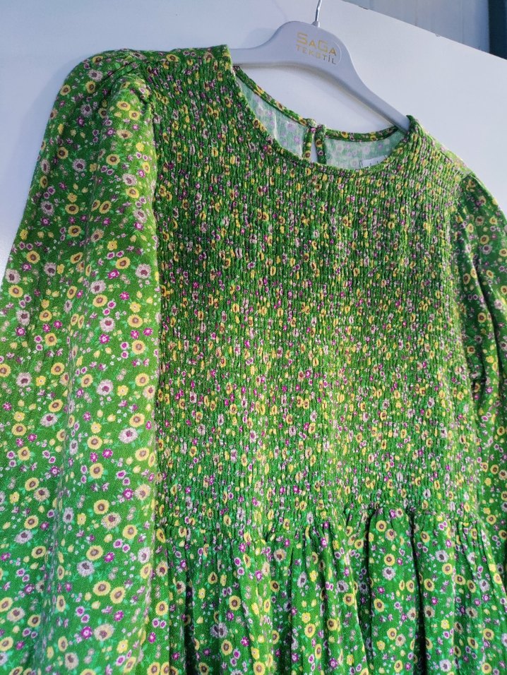 Yeşil Piliseli Uzun Kollu Dizde  Elbise - Görsel 5