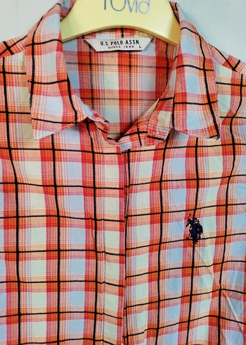 Düğmeli Turuncu  Kareli Kadın Gömlek - Görsel 3