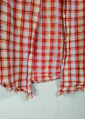 Düğmeli Turuncu  Kareli Kadın Gömlek - Görsel 4