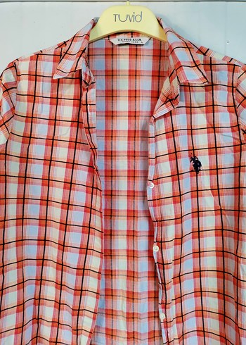 Düğmeli Turuncu  Kareli Kadın Gömlek - Görsel 2