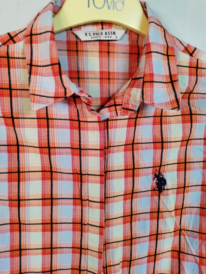 Düğmeli Turuncu  Kareli Kadın Gömlek - Görsel 3