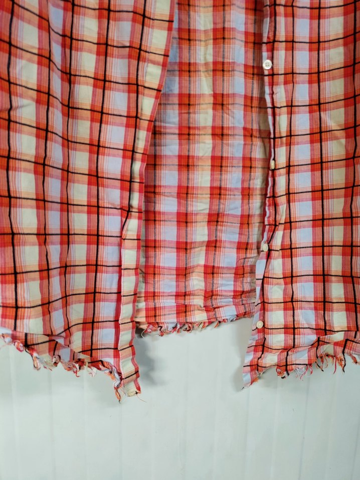 Düğmeli Turuncu  Kareli Kadın Gömlek - Görsel 4