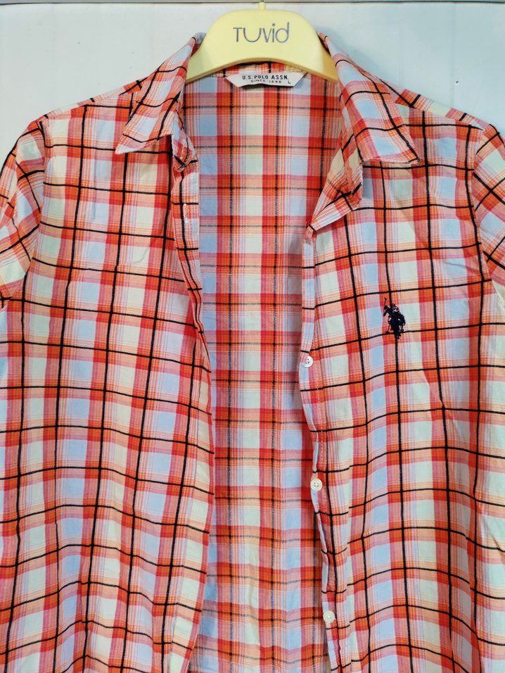 Düğmeli Turuncu  Kareli Kadın Gömlek - Görsel 2