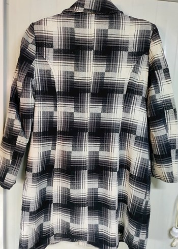 Düğmeli Gri Kareli Midi Kadın Kaban - Görsel 5