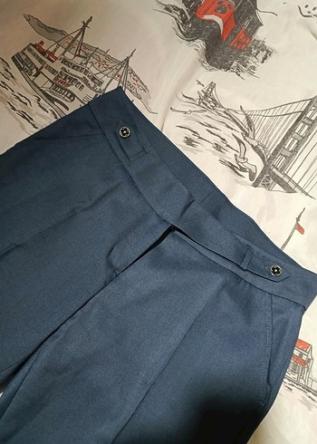 Düğmeli Lacivert Kadın Pantolon - Görsel 3