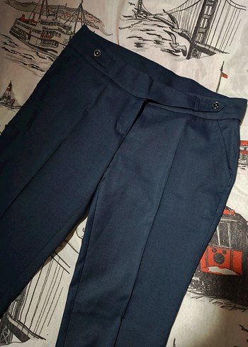 Düğmeli Lacivert Kadın Pantolon - Görsel 2