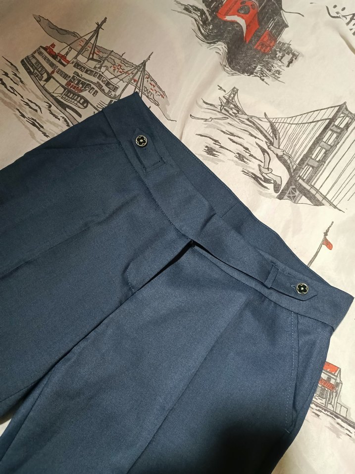 Düğmeli Lacivert Kadın Pantolon - Görsel 3