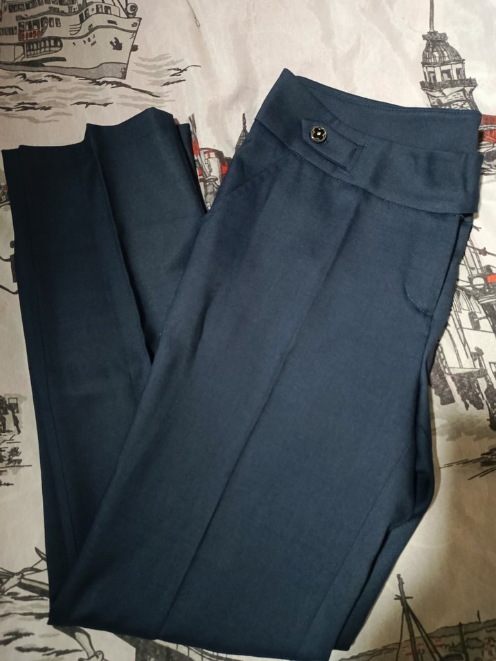 Düğmeli Lacivert Kadın Pantolon - Görsel 5