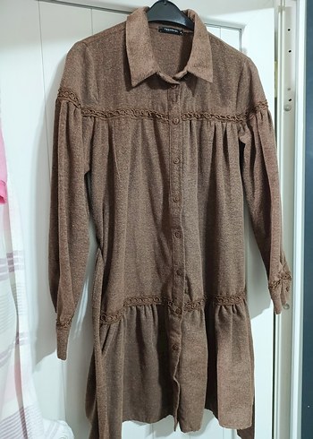 Gömlek yaka Düğmeli Uzun Kollu Elbise - Görsel 3