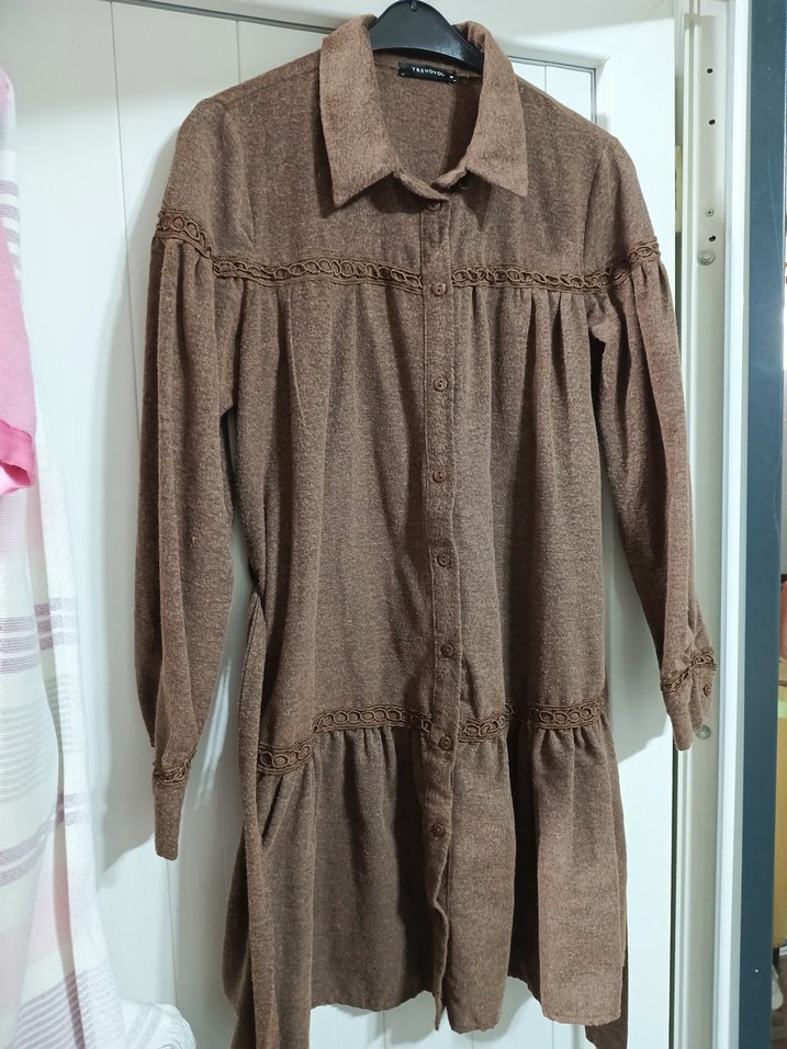 Gömlek yaka Düğmeli Uzun Kollu Elbise - Görsel 3