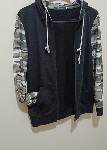 Kamuflaj Kollu Kapüşonlu Fermuarlı  
Kadın Sweatshirt - Görsel 7