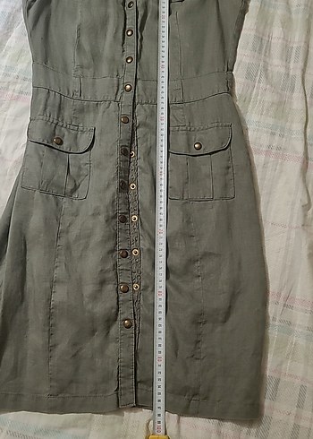 Düğmeli Keten Midi Elbise - Görsel 6