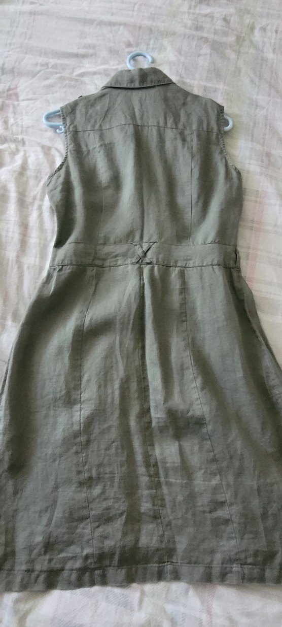 Düğmeli Keten Midi Elbise - Görsel 3