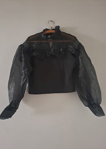 Uzun Kollu Siyah Gotik tüllü Bluz
