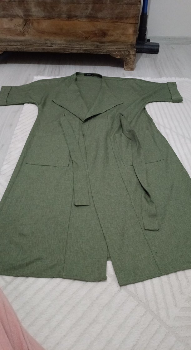 Kadın Yeşil Uzun Salaş Kısa Kollu ceket - Görsel 2