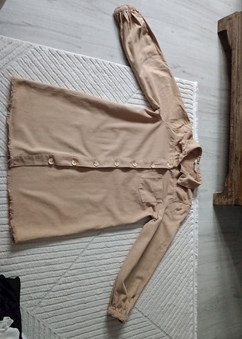 Bej Düğmeli Midi kot ceket - Görsel 3