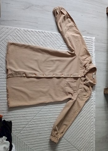 Bej Düğmeli Midi kot ceket - Görsel 4