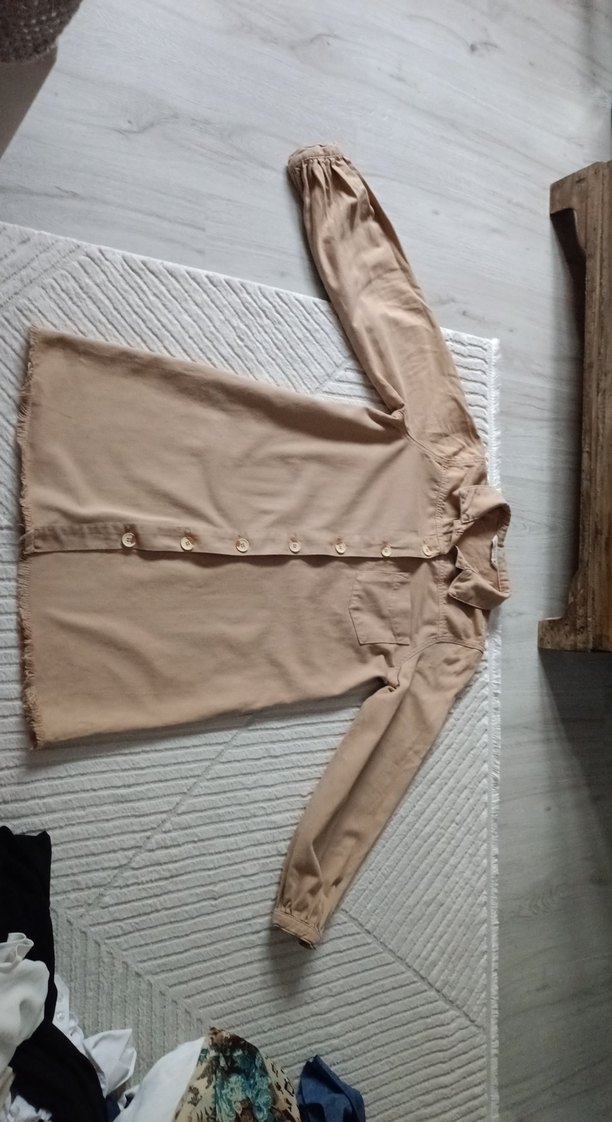 Bej Düğmeli Midi kot ceket - Görsel 3