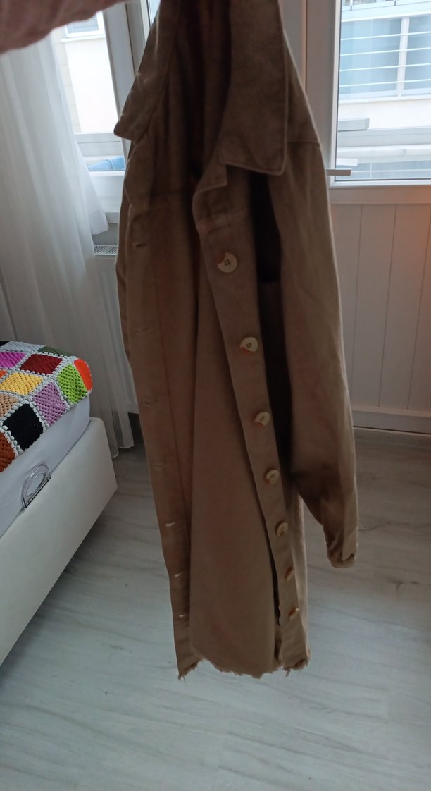 Bej Düğmeli Midi kot ceket - Görsel 2