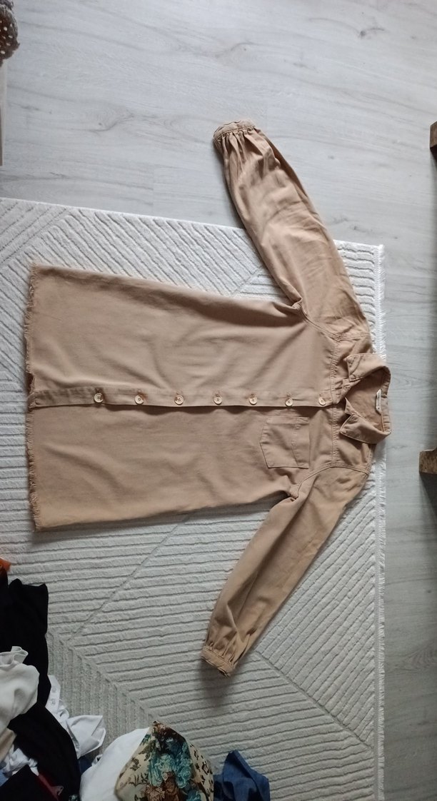 Bej Düğmeli Midi kot ceket - Görsel 4