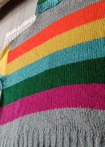 Çok Renkli Bohem Balıkçı Yaka Triko Kazak - Görsel 3