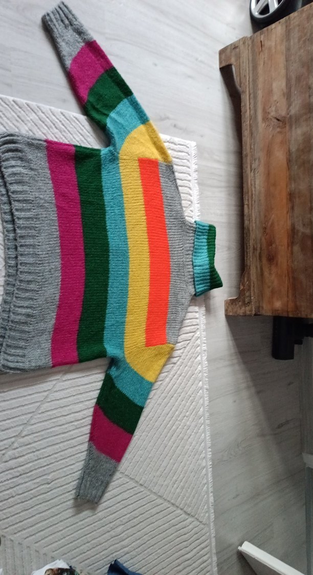 Çok Renkli Bohem Balıkçı Yaka Triko Kazak - Görsel 2