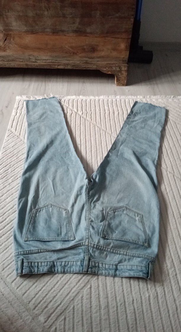 Kadın Gri Mavi Yırtık Bol Kesim Denim Jean - Görsel 4