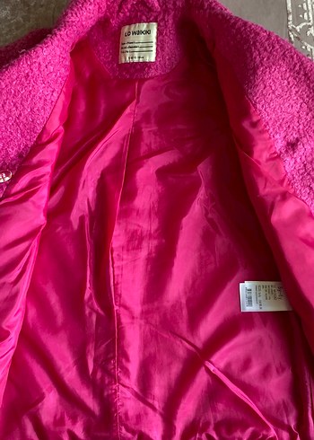 Düğmeli Pembe Kız Çocuk Kaban - Görsel 3