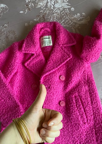 Düğmeli Pembe Kız Çocuk Kaban - Görsel 6