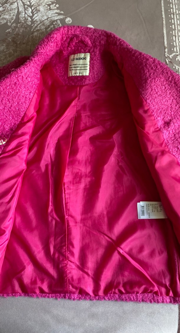 Düğmeli Pembe Kız Çocuk Kaban - Görsel 3