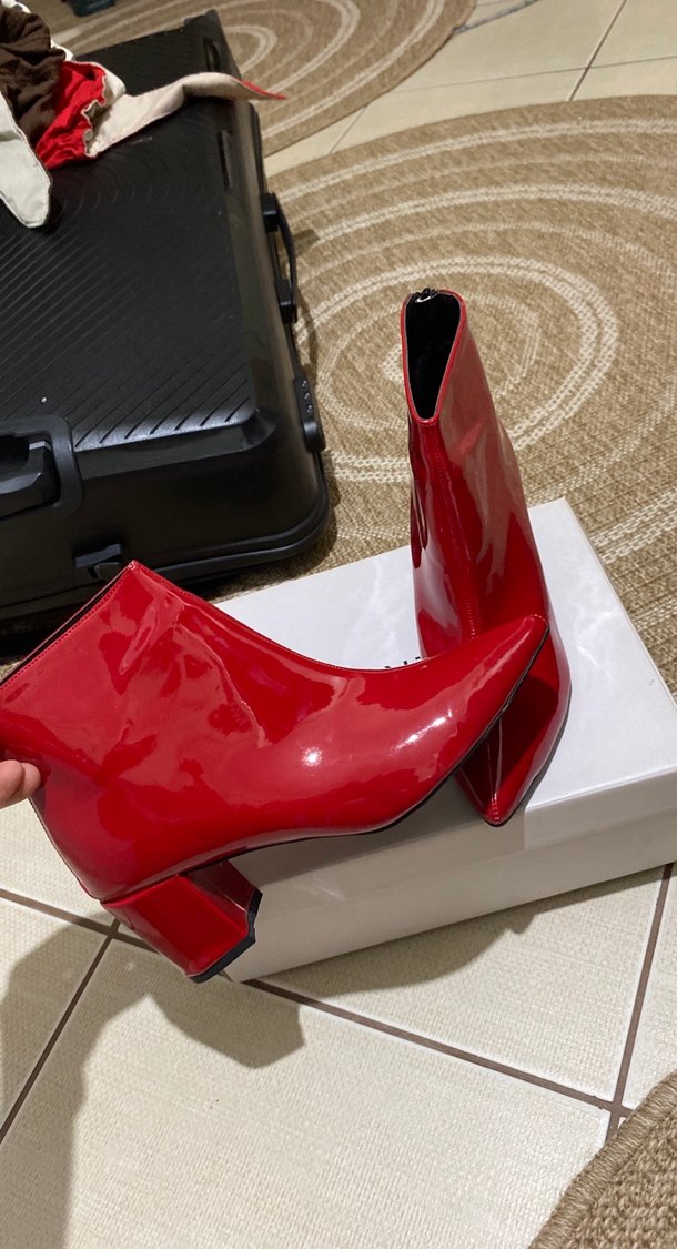 Kırmızı Rugan Topuklu Kadın Bot - Görsel 5