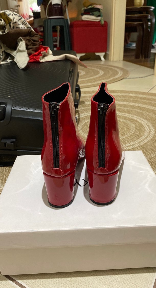 Kırmızı Rugan Topuklu Kadın Bot - Görsel 2