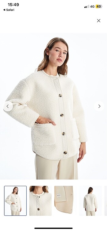 Bisiklet yaka oversize düz teddy mont bej krem renk