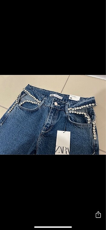 36 Beden mavi Renk ZARA Orjinal Taşlı STRAIGHTFit 36/S bedn