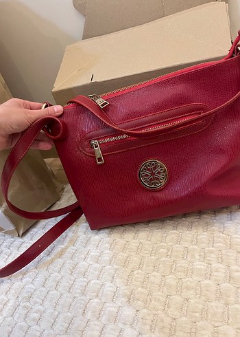 Kırmızı Deri Fermuarlı Kadın Çanta - Görsel 3