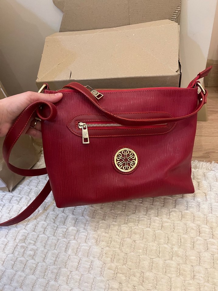 Kırmızı Deri Fermuarlı Kadın Çanta - Görsel 2