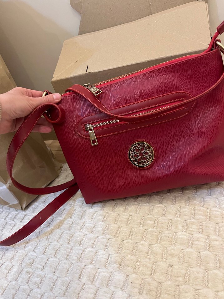 Kırmızı Deri Fermuarlı Kadın Çanta - Görsel 3