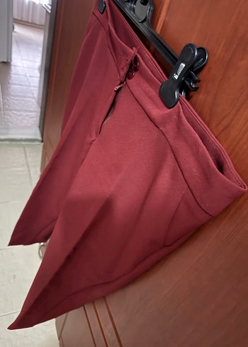 42 Beden bordo Renk Bordo Kadın Kumaş Pantolon Kemerli Midi Boy