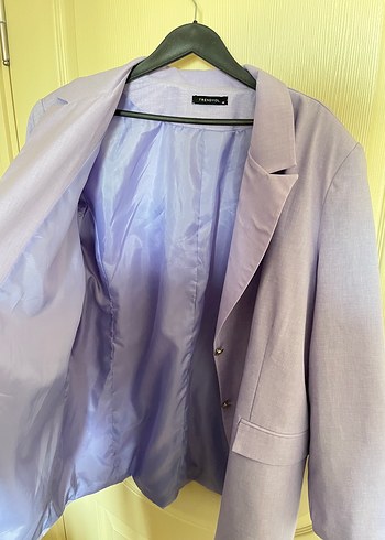 48 Beden mor Renk Kadın Lila Keten Trendyol Curve Blazer Ceket