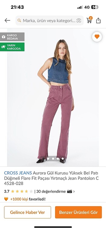 Cross jeans paçası yırtmaçlı kesik renkli jeans kot