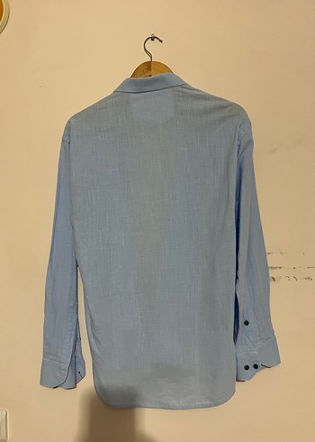 Mavi Keten Erkek Gömlek Uzun Kollu - Görsel 4