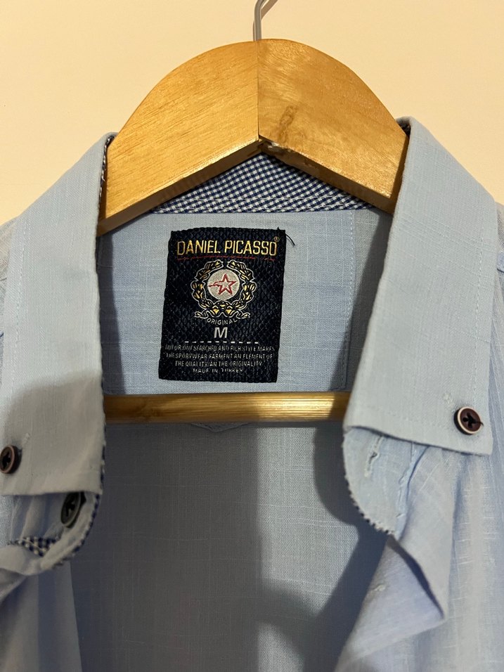 Mavi Keten Erkek Gömlek Uzun Kollu - Görsel 3