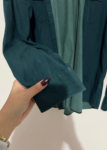 Erkek Yeşil Denim Gömlek Uzun Kollu - Görsel 2