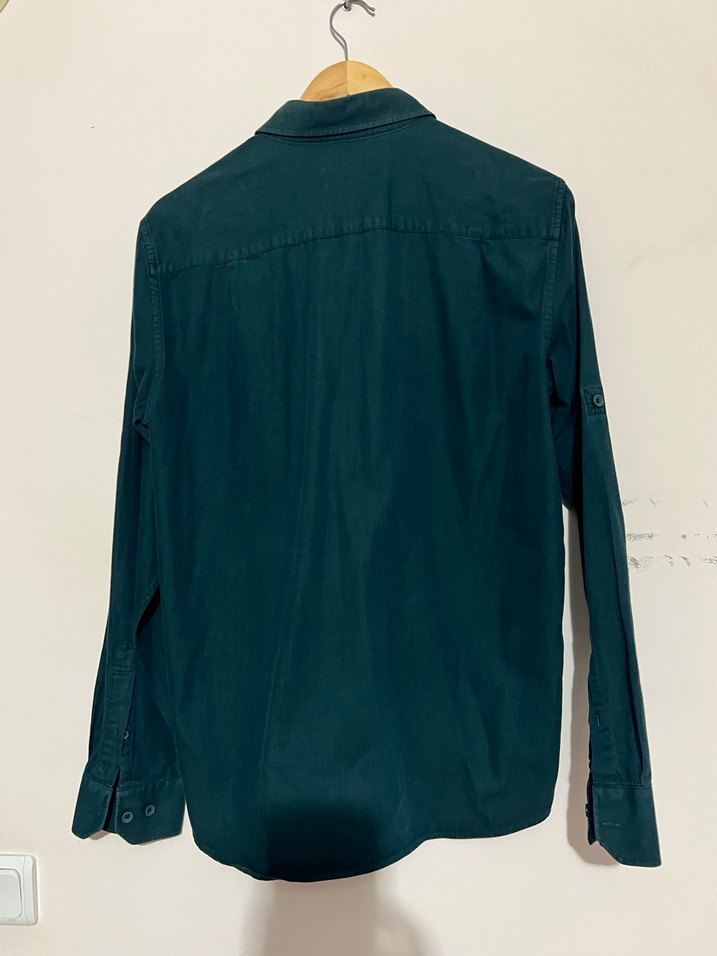 Erkek Yeşil Denim Gömlek Uzun Kollu - Görsel 4