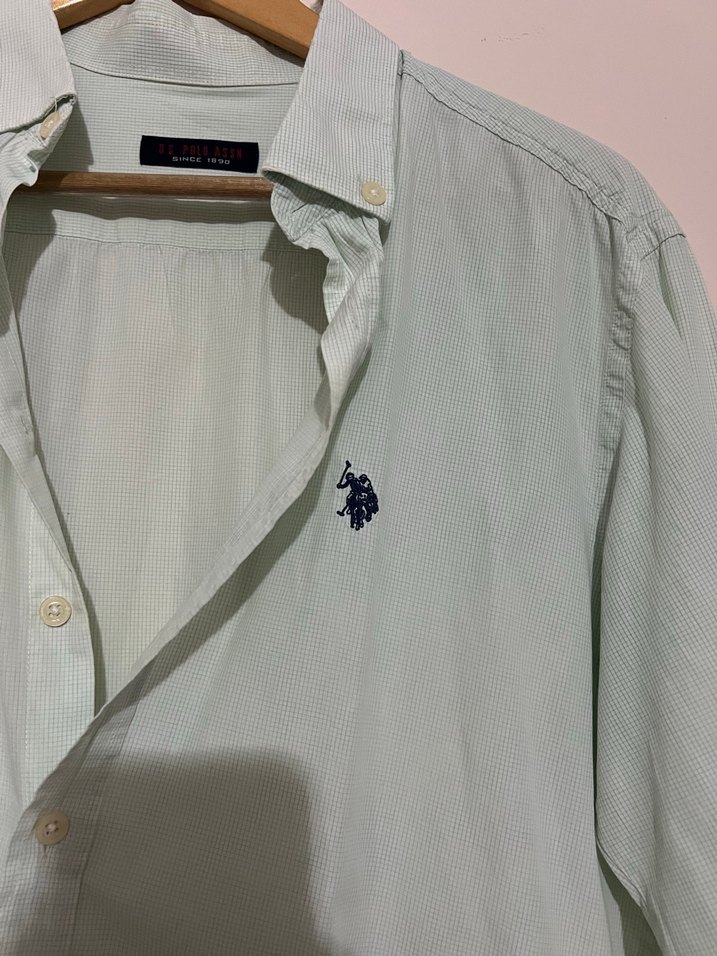 Bej Erkek Keten Gömlek, Uzun Kollu, Düğmeli - Görsel 2