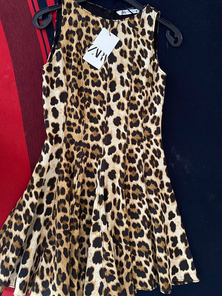 Leopar Desenli Mini Elbise - Görsel 3