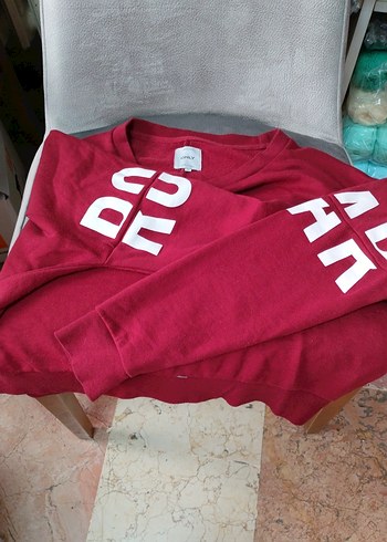 m Beden kırmızı Renk Sade Kırmızı Bisiklet Yaka Kadın Sweatshirt