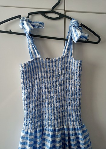 Zara Mavi Batik Desenli Uzun Bohem Elbise